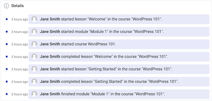Un report sull'attività più recente, nella dashboard di WordPress