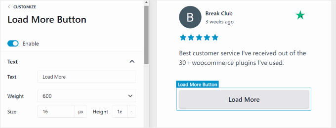 Customizing the review feed's load more button using the Reviews Feed Pro plugin Customizing the review feed's load more button using the Reviews Feed Pro plugin
