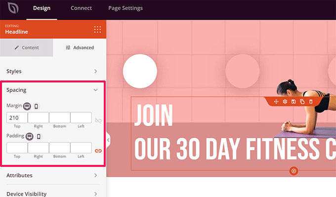 Hinzufügen von Abständen in SeedProd