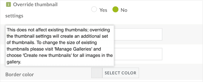 Um exemplo de dica de ferramenta, no painel do WordPress