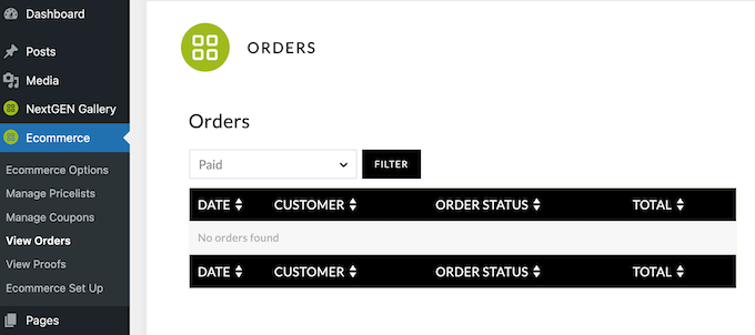 Relatórios de pedidos integrados do NextGEN