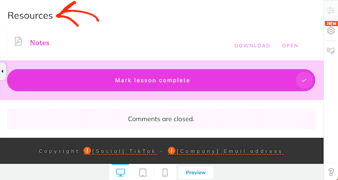 Aggiungere PDF, video, file audio e altre risorse a un corso online