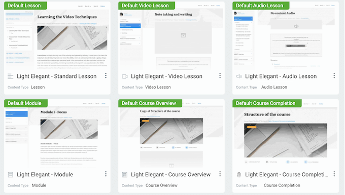Thrive Apprentice's built-in course templates Thrive Apprentice's built-in course templates