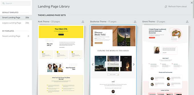 Vorlage in Thrive Architect auswählen