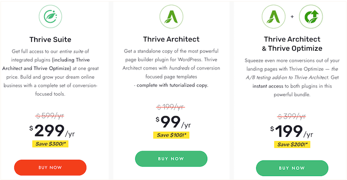The Thrive Architect pricing plans The Thrive Architect pricing plans