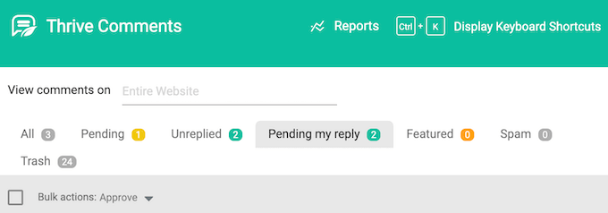 Filtering comments in the Thrive dashboard Filtering comments in the Thrive dashboard