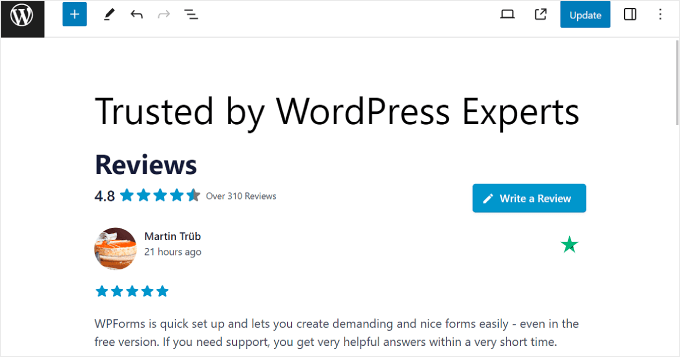 Example of what the Trustpilot Reviews Feed block looks like Example of what the Trustpilot Reviews Feed block looks like