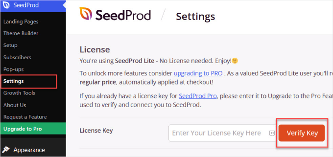 SeedProdのキーを検証 SeedProdのキーを検証