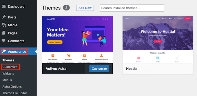 Launch WordPress theme customizer Launch WordPress theme customizer