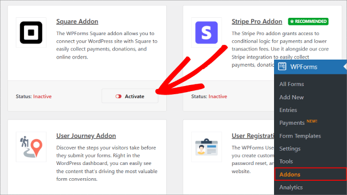Square addon WPForms