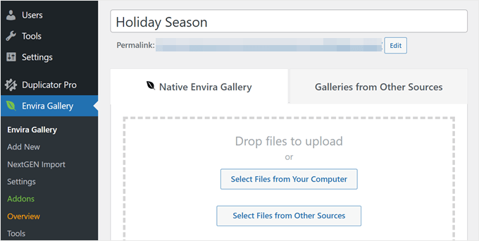 Envira Galleryへの新しいファイルの追加