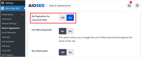 AIOSEO's no pagination for canonical URLs setting AIOSEO's no pagination for canonical URLs setting