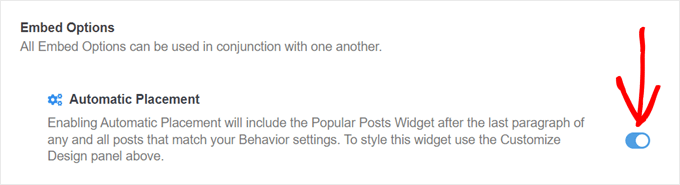 Activating automatic placement for the popular posts widget in MonsterInsights Activating automatic placement for the popular posts widget in MonsterInsights