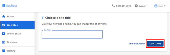 Inserting a site title for a new Bluehost WordPress site Inserting a site title for a new Bluehost WordPress site