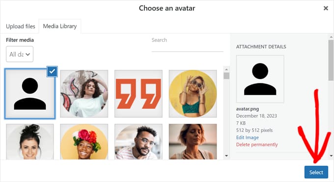 Selecting a gravatar image in the WordPress media library using Thrive Comments Selecting a gravatar image in the WordPress media library using Thrive Comments