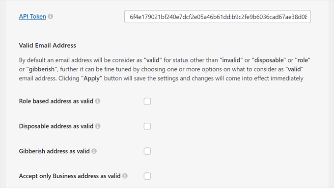 The Valid Email Address settings in the Clearout plugin The Valid Email Address settings in the Clearout plugin