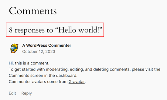 The default WordPress comment count display The default WordPress comment count display