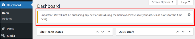 Custom admin notice example made with WPCode Custom admin notice example made with WPCode