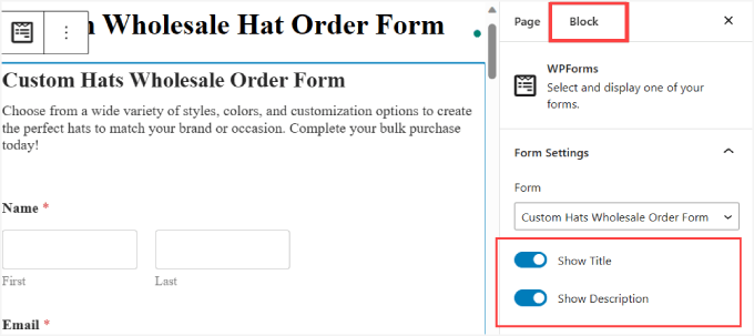 Show title and description