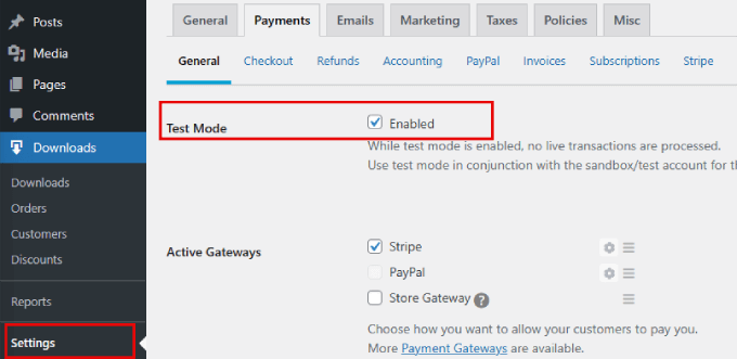enable test mode enable test mode