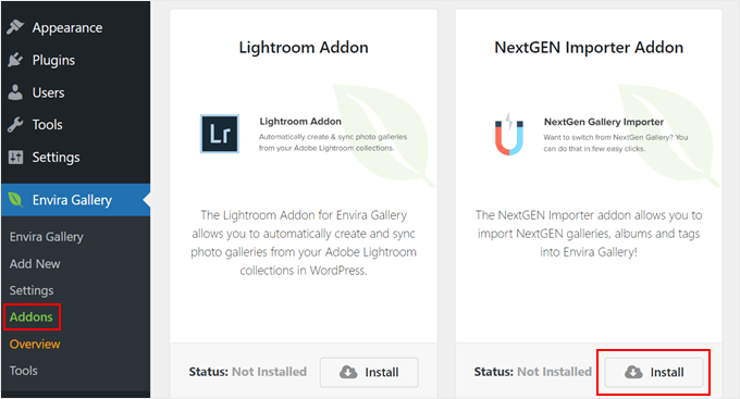 Envira GalleryにNextGEN Importerアドオンをインストールする