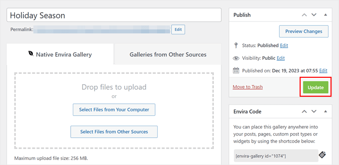 Envira Galleryの設定の更新