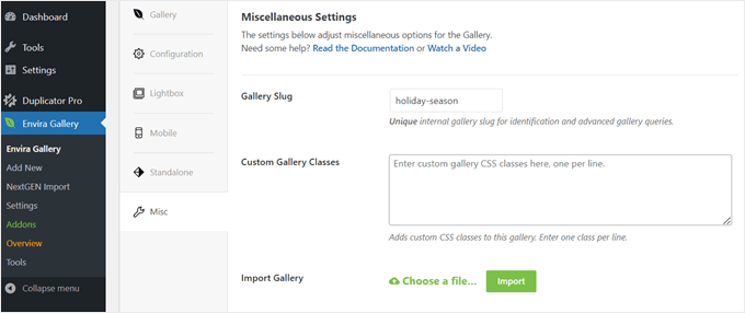 Envira Galleryのその他の設定