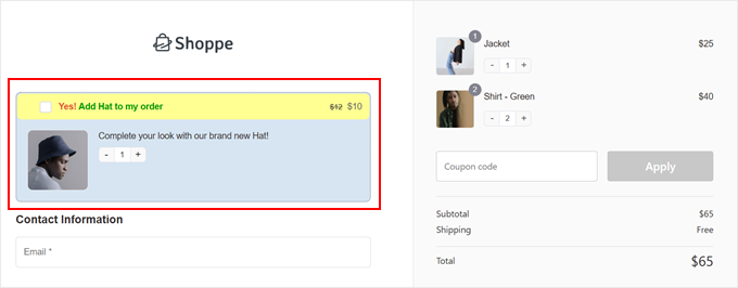 Exemplu de order bump realizat cu FunnelKit