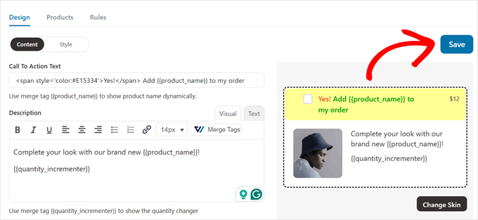 Salvarea textului ofertei suplimentare în FunnelKit