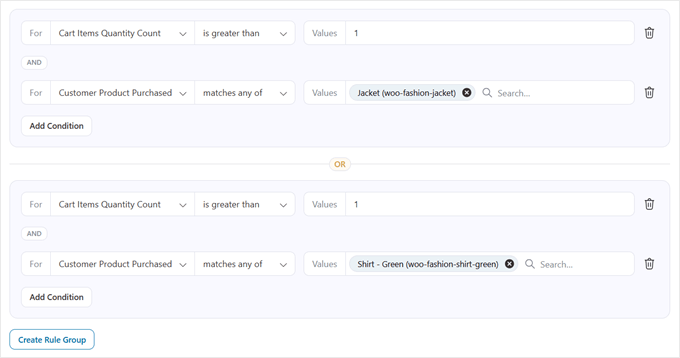 Crearea mai multor grupuri de reguli pentru suplimentarea comenzii în FunnelKit