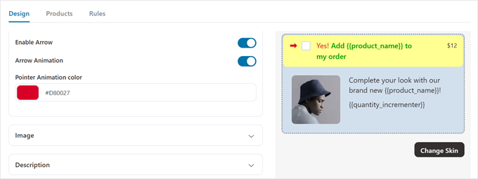 Activarea animației săgeții pentru oferta suplimentară FunnelKit