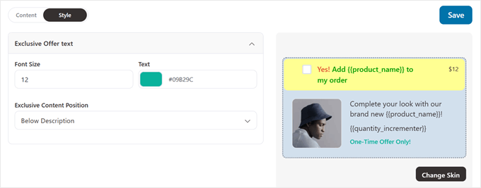Personalizarea textului ofertei exclusive FunnelKit