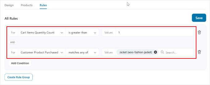Un exemplu de regulă de order bump FunnelKit
