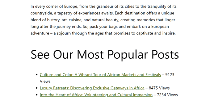 What the most popular posts by views section looks like made with WPCode What the most popular posts by views section looks like made with WPCode