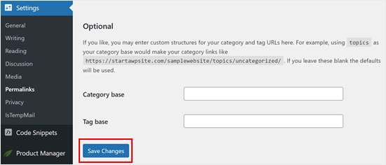 Clicking Save Changes in the WordPress permalinks page Clicking Save Changes in the WordPress permalinks page