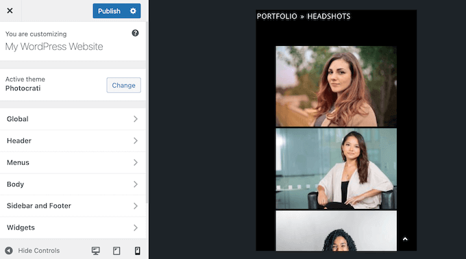 Un ejemplo de un tema de fotografía en un dispositivo móvil