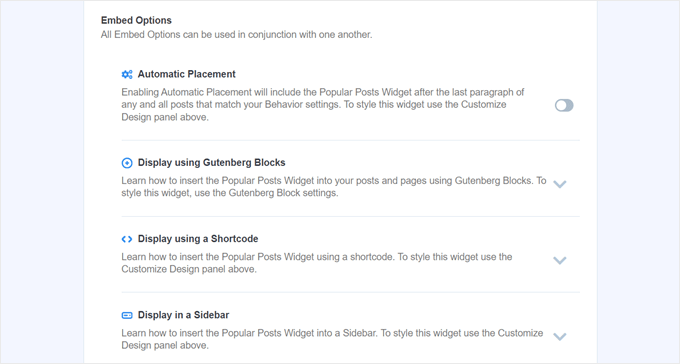 The embed options of popular posts widget in WordPress The embed options of popular posts widget in WordPress
