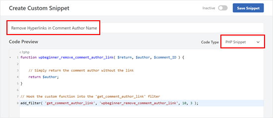 Creating a code snippet in WPCode to remove hyperlinks in existing comment author names Creating a code snippet in WPCode to remove hyperlinks in existing comment author names