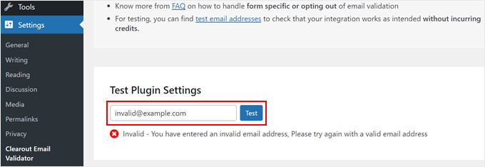 Clearout's Test Plugin Settings Clearout's Test Plugin Settings