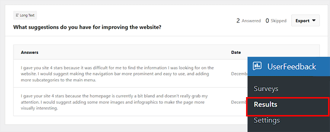 View feedback results View feedback results