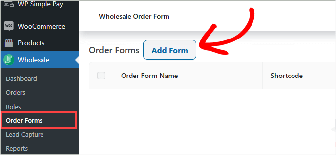 Add Wholesale form