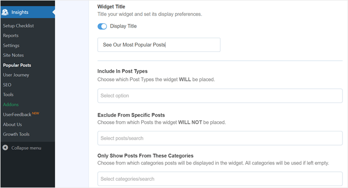 More behavior settings for the popular posts widget in MonsterInsights More behavior settings for the popular posts widget in MonsterInsights