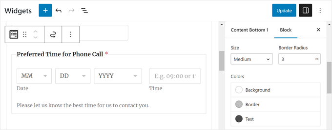 WPFormsウィジェットの設定サイドバー