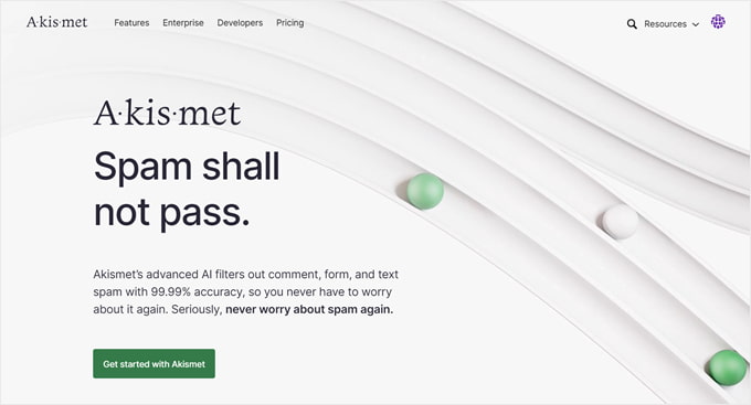 La page d'accueil d'Akismet