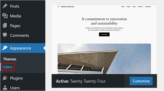 Clicking Appearance Editor in the WordPress admin Clicking Appearance Editor in the WordPress admin