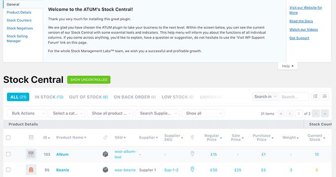 ATUM Stock central dashboard