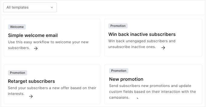 Scelta da una libreria di flussi di lavoro di automazione predefiniti