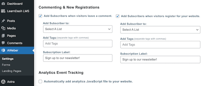 WordPressブログまたはウェブサイトをAWeberアカウントに接続する WordPressブログまたはウェブサイトをAWeberアカウントに接続する