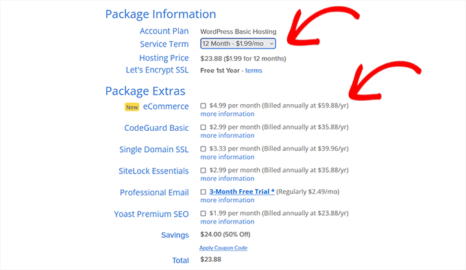 Bluehost uncheck extras Bluehost uncheck extras