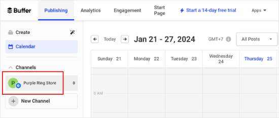 Selecting a social media channel in Buffer Selecting a social media channel in Buffer